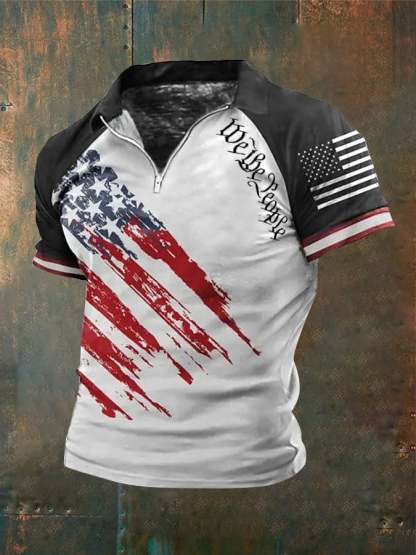 Men's Independence Day We Are The People Flag Print Polo Shirt
