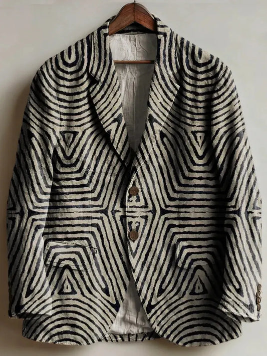 Men's Vintage Abstract Art Print Casual Blazer