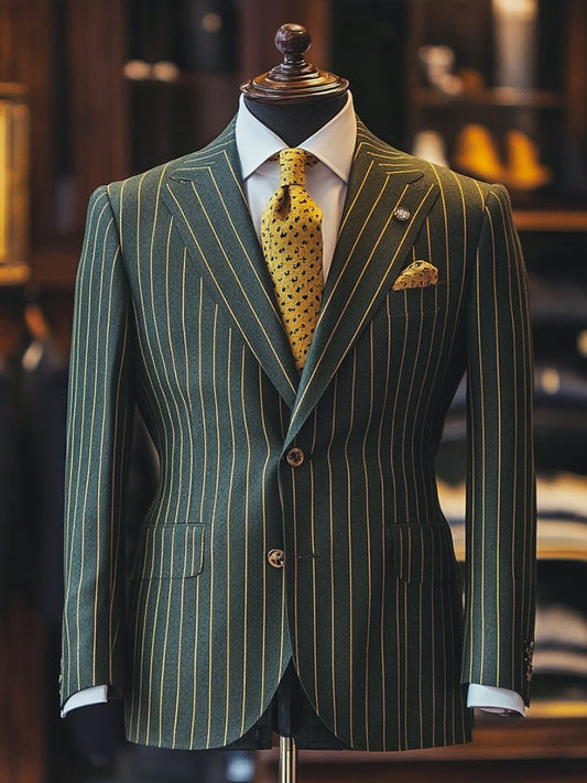 Men'S Casual Classic Business Striped Long-Sleeved Suit