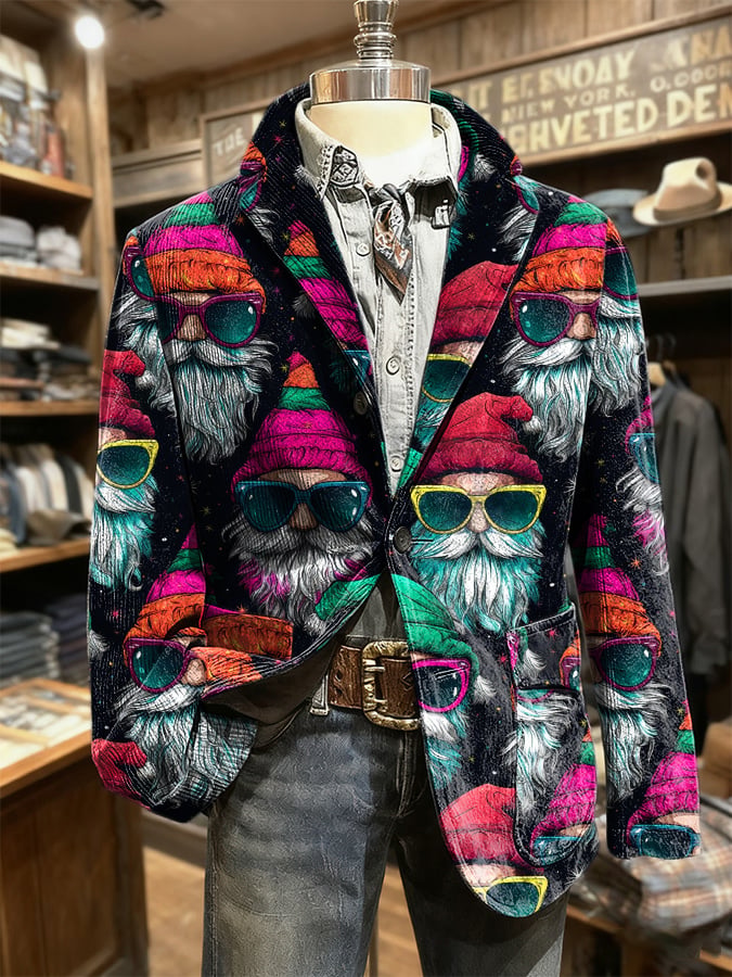 Men's Retro Christmas Print Corduroy Casual Jacket