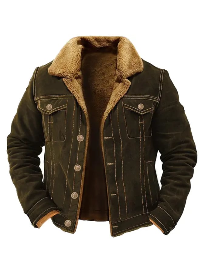 Men's Vintage Outdoor Workwear Cargo Tactical Lapel Casual Fleece Jacket