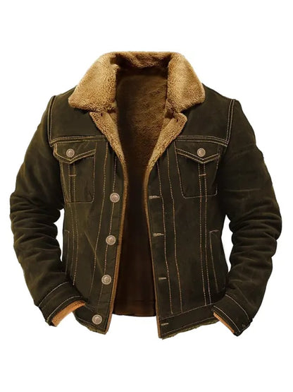 Men's Vintage Outdoor Workwear Cargo Tactical Lapel Casual Fleece Jacket