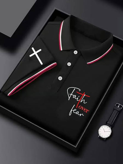 Men's Retro Faith Over Fear Print Polo Shirt