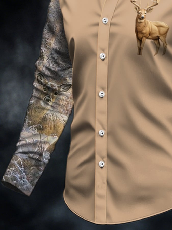 Men's Casual Simple Camouflage Elk Western Style Shirt