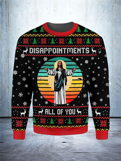Men's Retro Jesus Disappointments All Of You Ugly Christmas Sweater Printed Sweatshirt