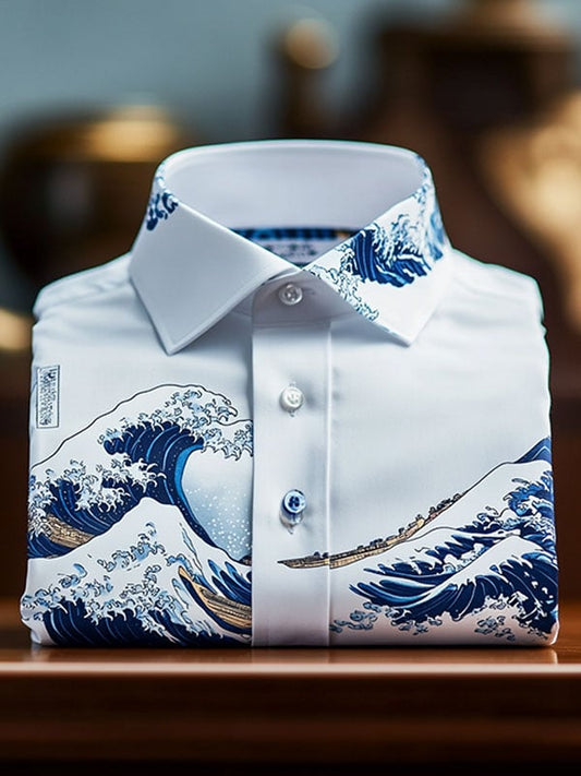 Men's Luxury Business Wave Print Short Sleeve Shirt