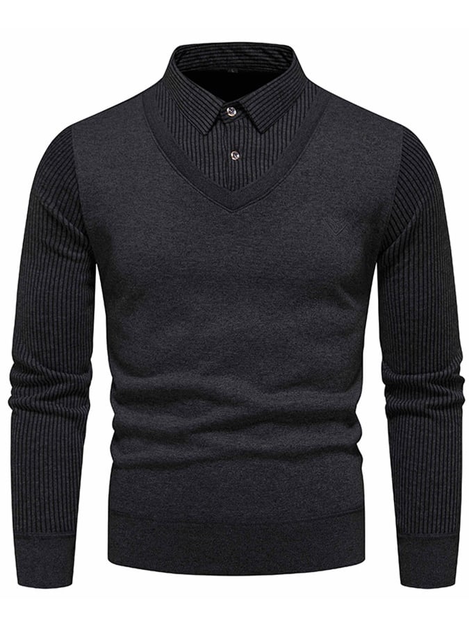 Men's Fashionable Velvet Thickened Warm Fake Two-Piece Sweater