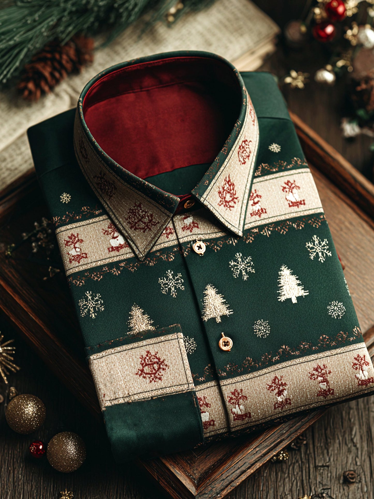 Men's Satin Luxury Christmas Party Long Sleeve Button-Down Shirt