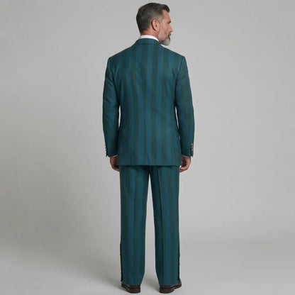 Men's Teal Contrast Striped Print Double-Breasted Shawl Lapel Party Blazer