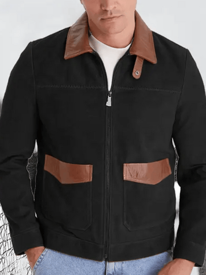 Men's Vintage Western Suede Contrast Panel Multi-Pocket Lapel Jacket