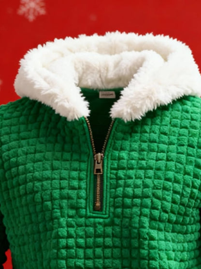 Men's Knitted Jacquard Waffle Christmas Zipper Sweatshirt