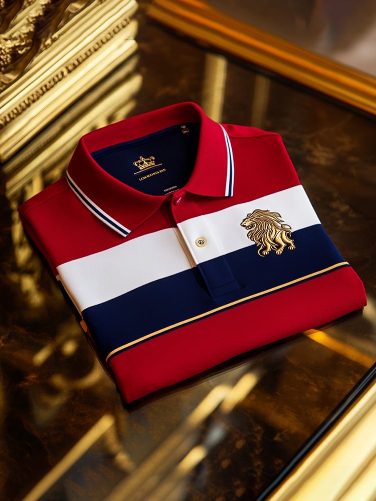 Men's Classic Business Check Logo Button Short Sleeve Polo Shirt