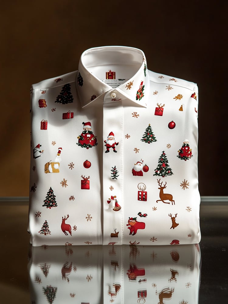 Men's Christmas Satin Luxe Long Sleeve Button Down Shirt