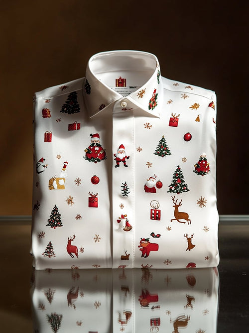 Men's Christmas Satin Luxe Long Sleeve Button Down Shirt