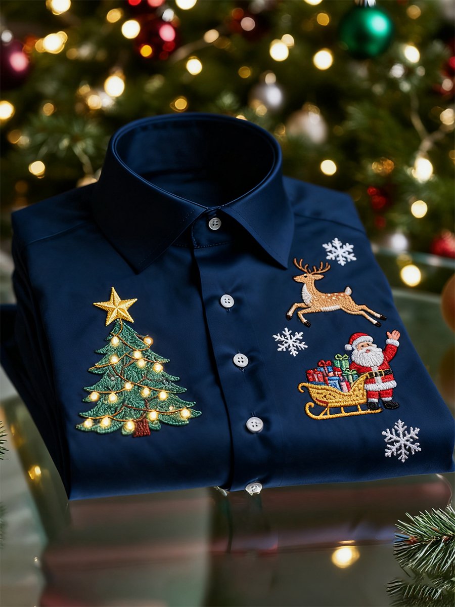 Men's  Christmas Long Sleeve Button-Down Shirt