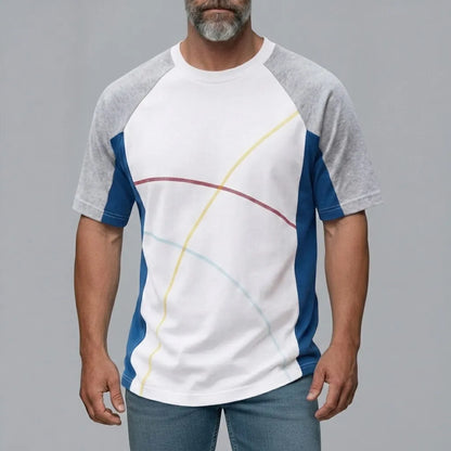 Men's Sports Colorblock Geometric Pattern Crew Neck Raglan Sleeve T-Shirt