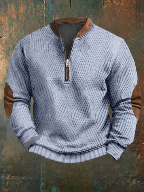 Men's Vintage Knitted Jacquard Design Printed Zipper Collar Sweatshirt