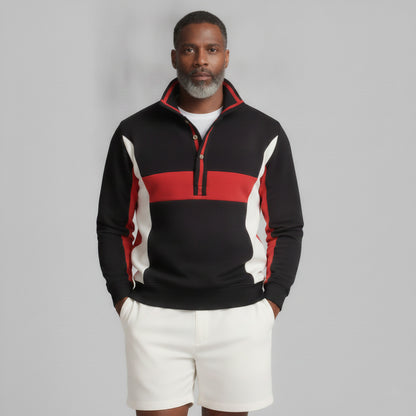 Men's Fashion Colorblock Stand Collar Half Placket Pullover Sweatshirt