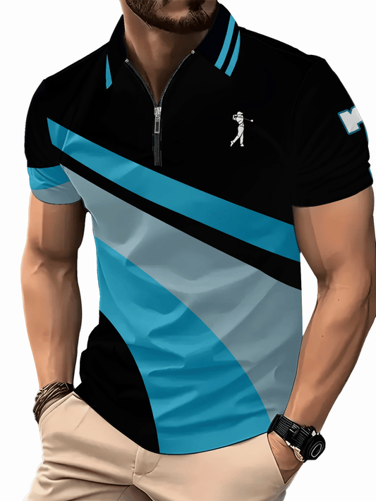 Men's Casual Business Zipper Short Sleeve Polo Shirt