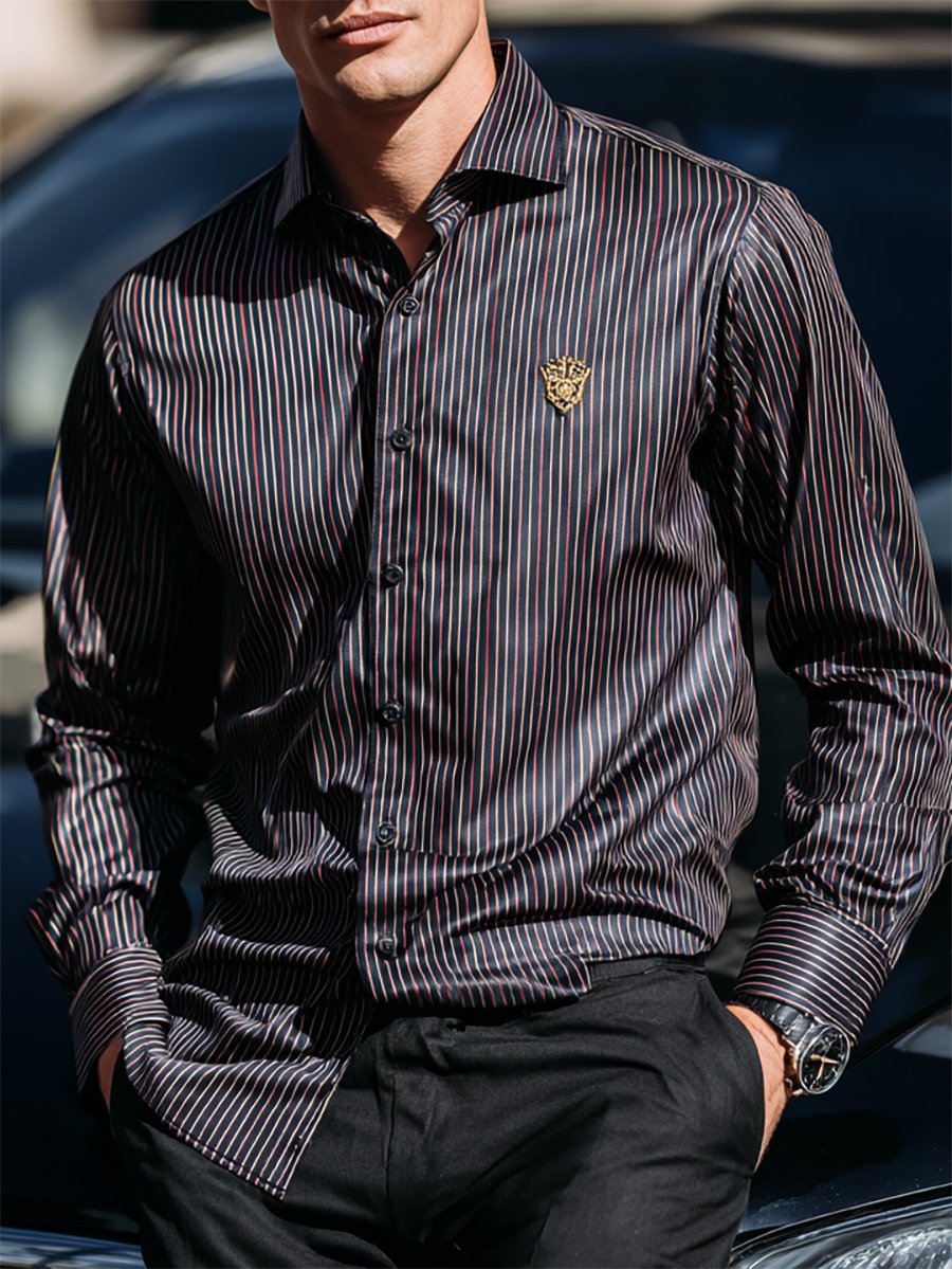 Men's Retro Casual Striped Business Long Sleeve Shirt