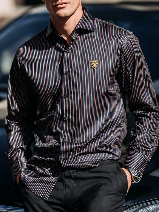 Men's Retro Casual Striped Business Long Sleeve Shirt