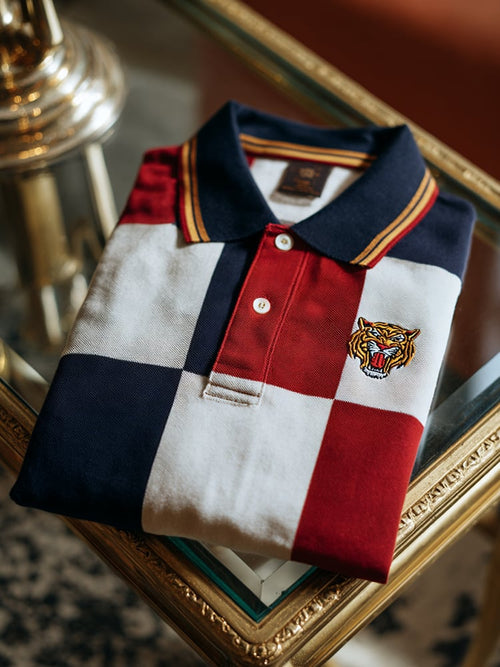 Men's Classic Business Check Logo Button Short Sleeve Polo Shirt