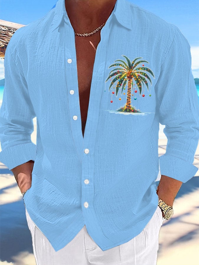 Men's Christmas Palm Tree Print Casual Shirt