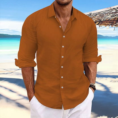 Men's Linen Shirt Summer Shirt Beach Wear Casual Shirt Button Up Shirt Plain Casual Daily Light Yellow White Pink Dark Navy Long-Sleeve Spring & Summer Clothing Apparel