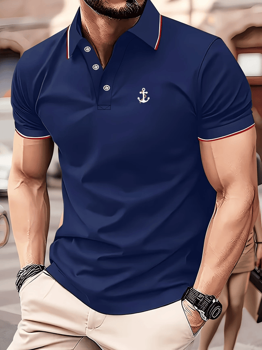 Men's Business Logo Button-Down Short Sleeve Polo Shirt