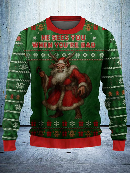 Vintage Krampus Sees you When you're bad Christmas Ugly Sweatshirt