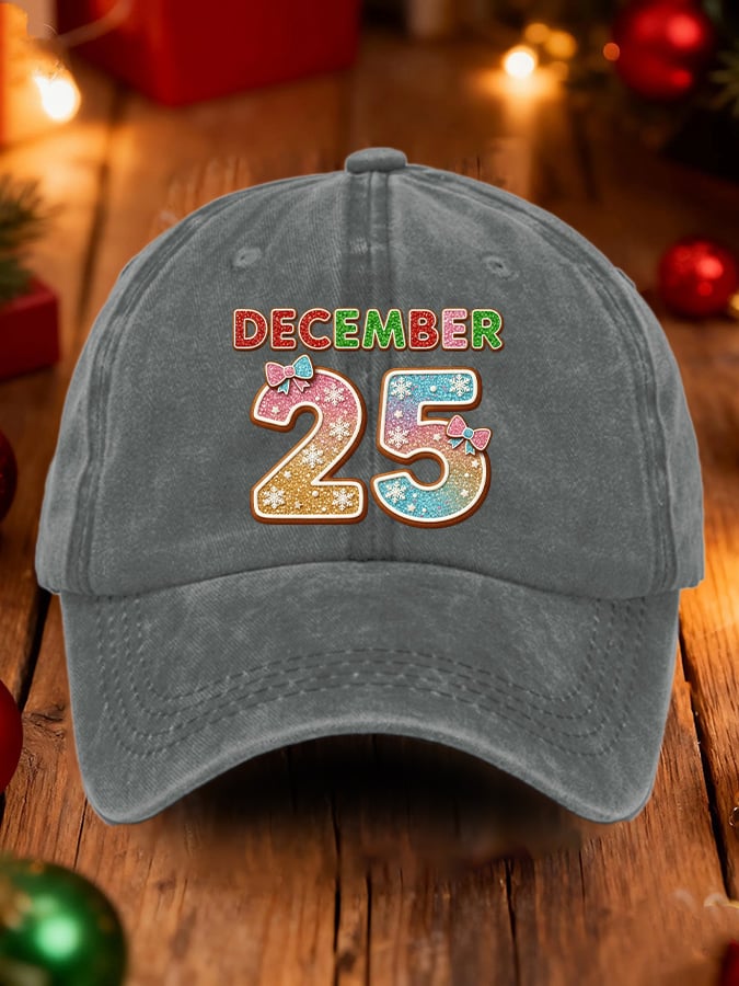 Retro Christmas December 25 Print Baseball Cap