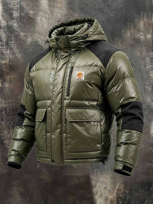Men's Retro Color-Block Hooded Padded Jacket