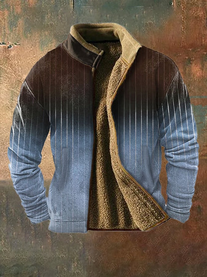 Men's vintage western hunting patchwork warm fleece jacket