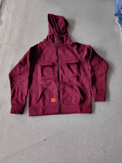 Men's Vintage Double Pocket Solid Color Comfort Zip Cardigan Jacket