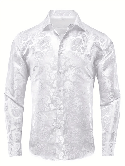 Men's Silk Business Luxury Design Printed Long Sleeve Shirt