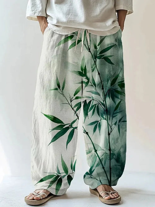 Men's Ink Art Bamboo Print Casual Pants