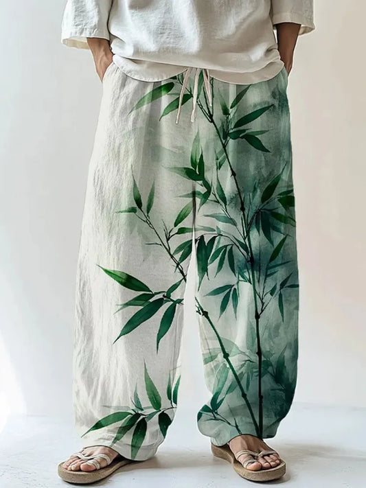 Men's Ink Art Bamboo Print Casual Pants