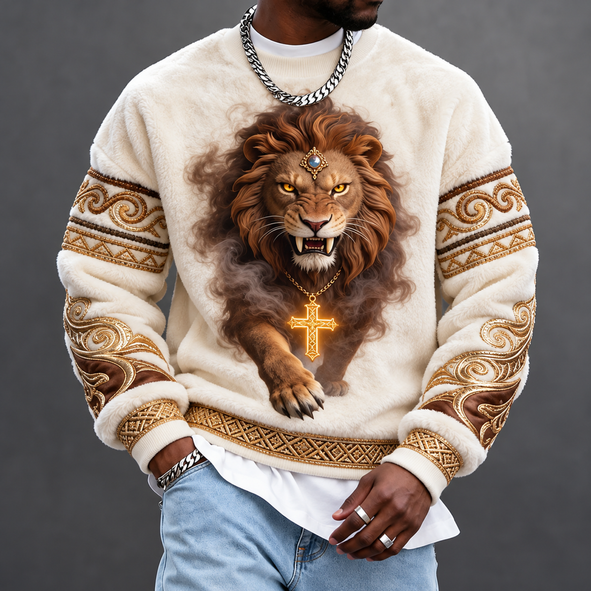 Men's Lion-Print Crewneck Sweatshirt