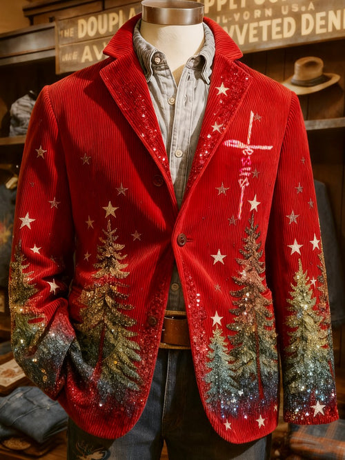 Men's Retro Christmas Evergreen Lapel Suit Jacket