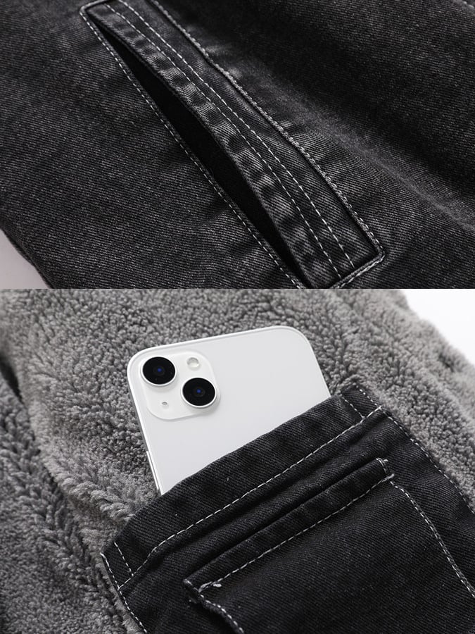 Men's Vintage Washed Denim Plus Fleece Warm Outdoor Jacket
