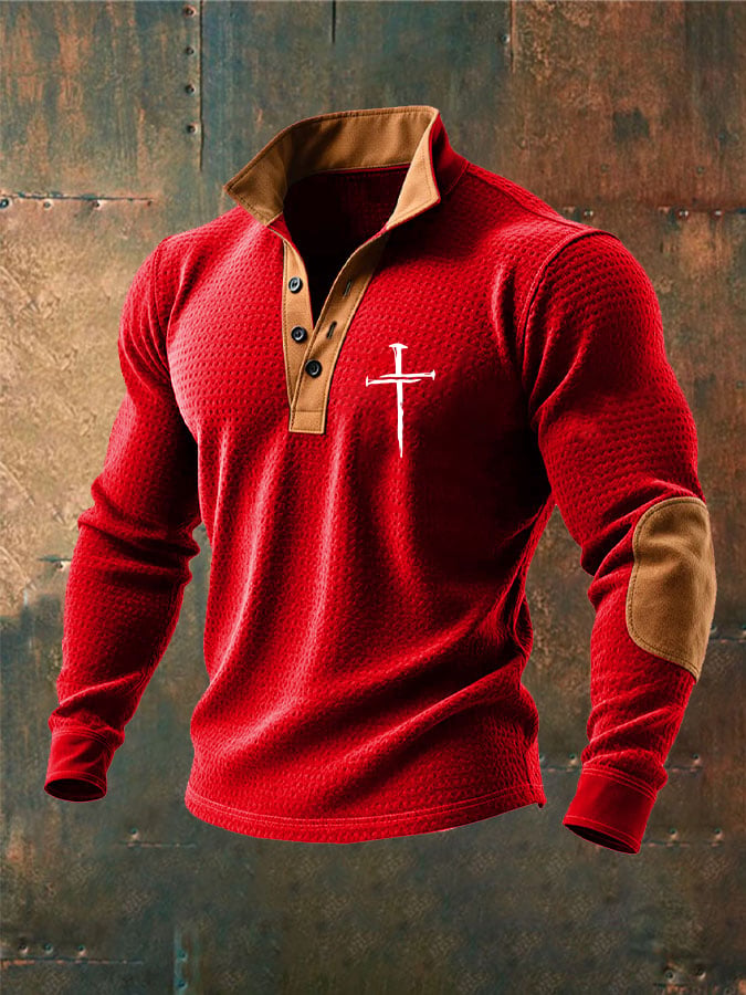 Men's Vintage Faith Cross Print Waffle Sweatshirt