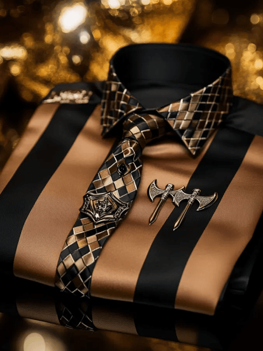 Satin Luxury Business Striped Long Sleeve Shirt (without tie, tie clip and brooch)
