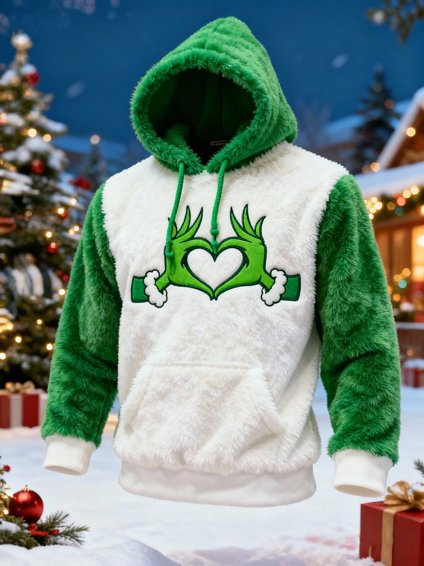 Fluffy Green Monster Hand Heart Hoodie