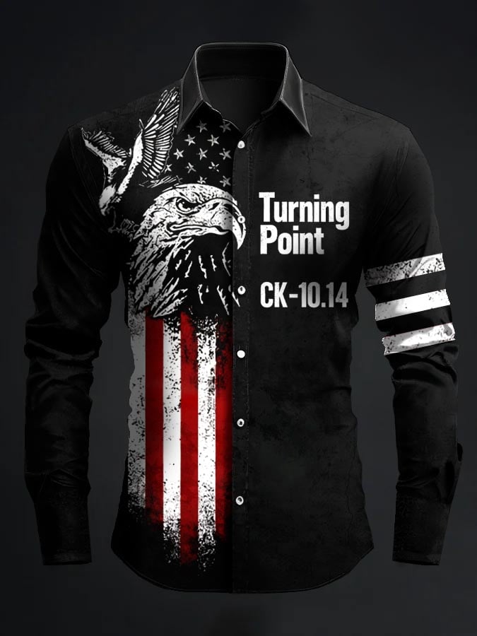 Men's Turning Point American Flag Print Patriotic Long-Sleeve Shirt