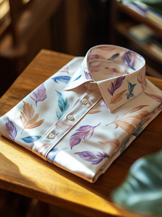 Men's Business Casual Pastel Leaf Lapel Short Sleeve Shirt