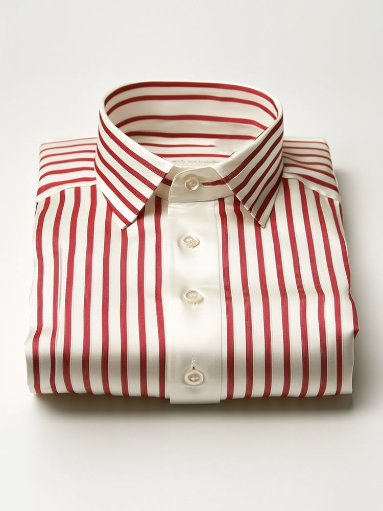 Men's Business Casual Red Striped Lapel Short Sleeve Shirt