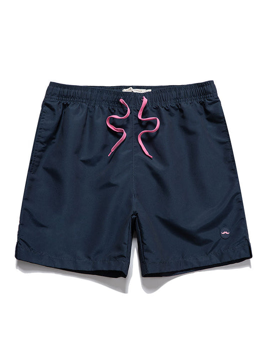 Mustache Badge Drawstring Swim Shorts