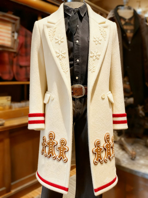 Men's Business Reindeer Christmas Snowman Tree Snowflakes Santa Long Wool Coat