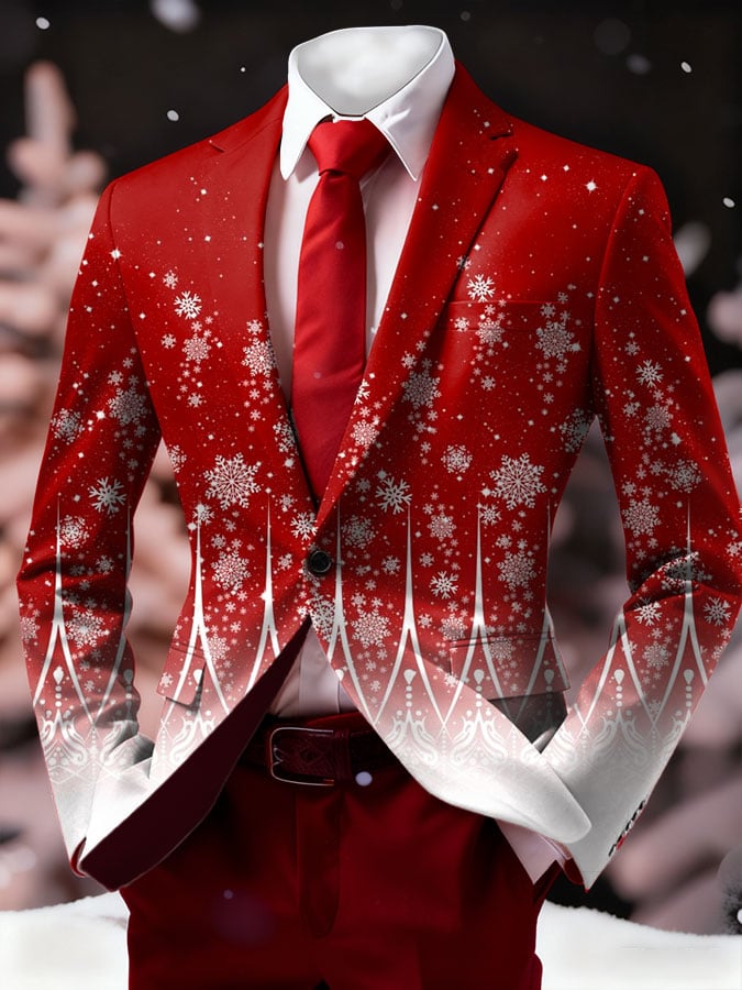 Men's Christmas Art Design Printed Casual Suit Jacket