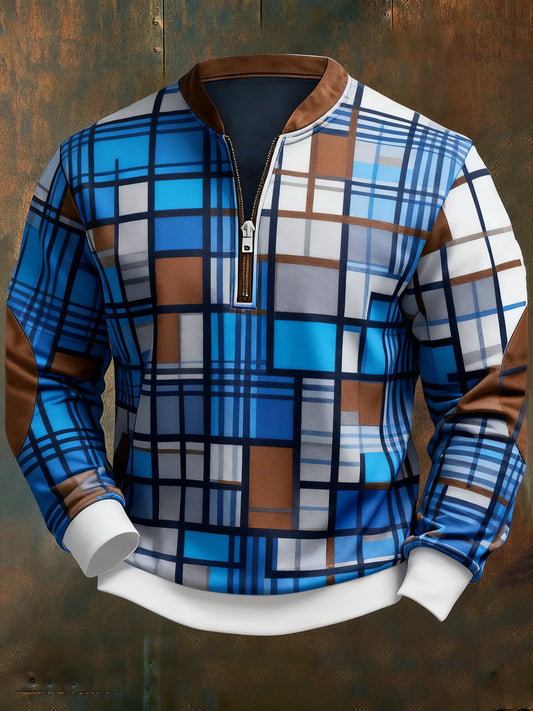 Men's Casual Geometric Color Block Print Sweatshirt